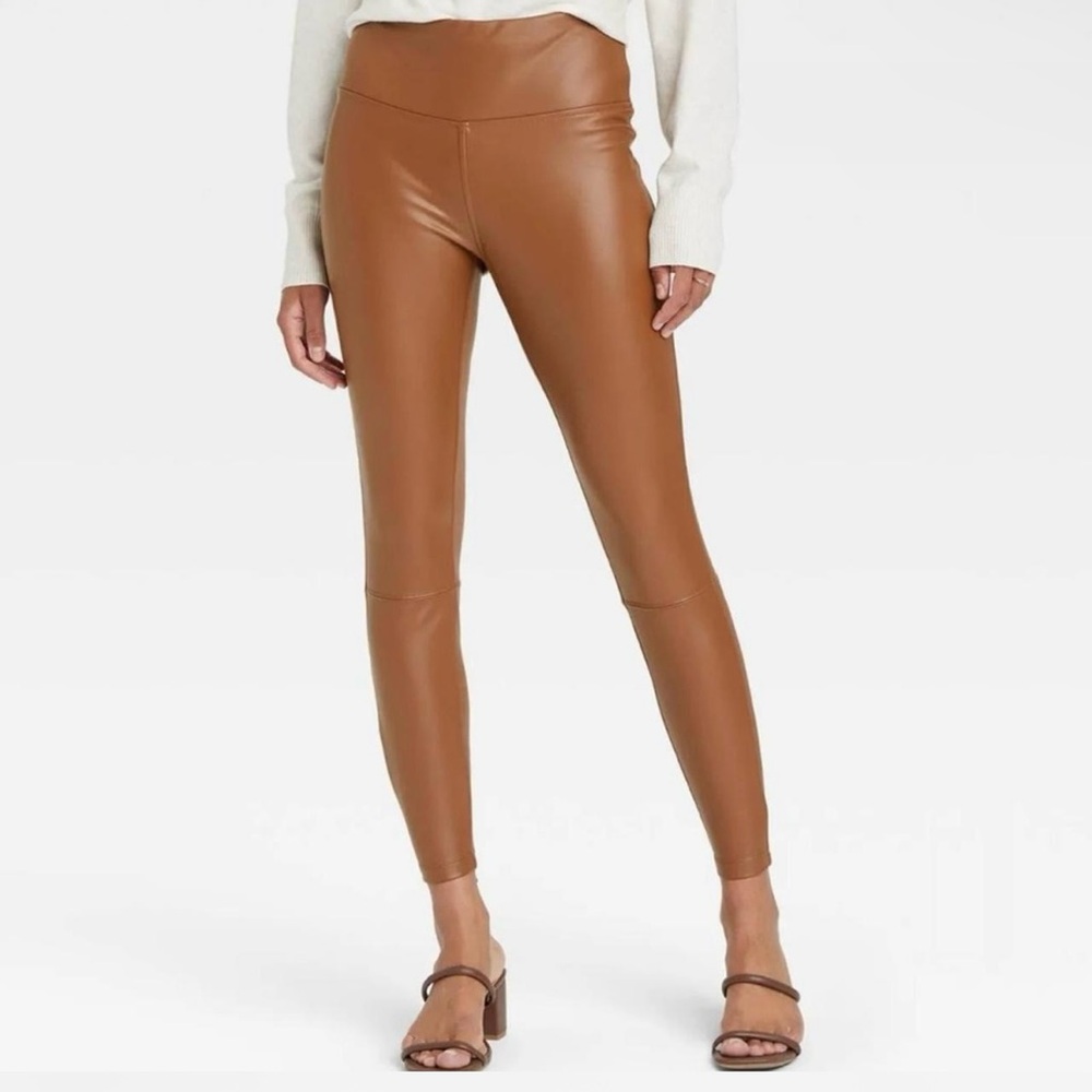 Women's Tan Faux Leather Leggings